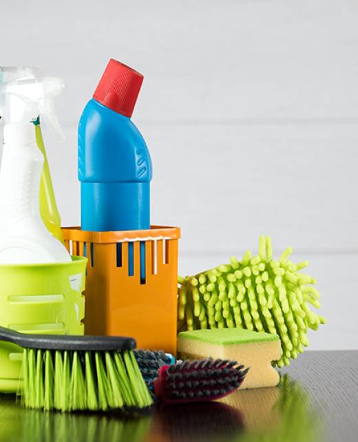 Cleaning concept with supplies office cleaning